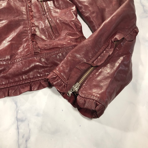 Nordstrom Kenna-T Burgundy Ruffle Leather Jacket - Picture 8 of 8
